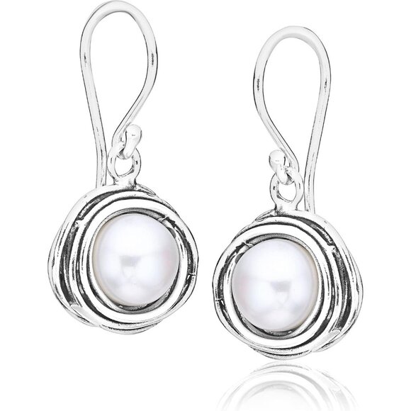 🆕 Women White Dangle Earrings Freshwater Pearl Vintage Design Artisan Jewelry - Picture 3 of 7